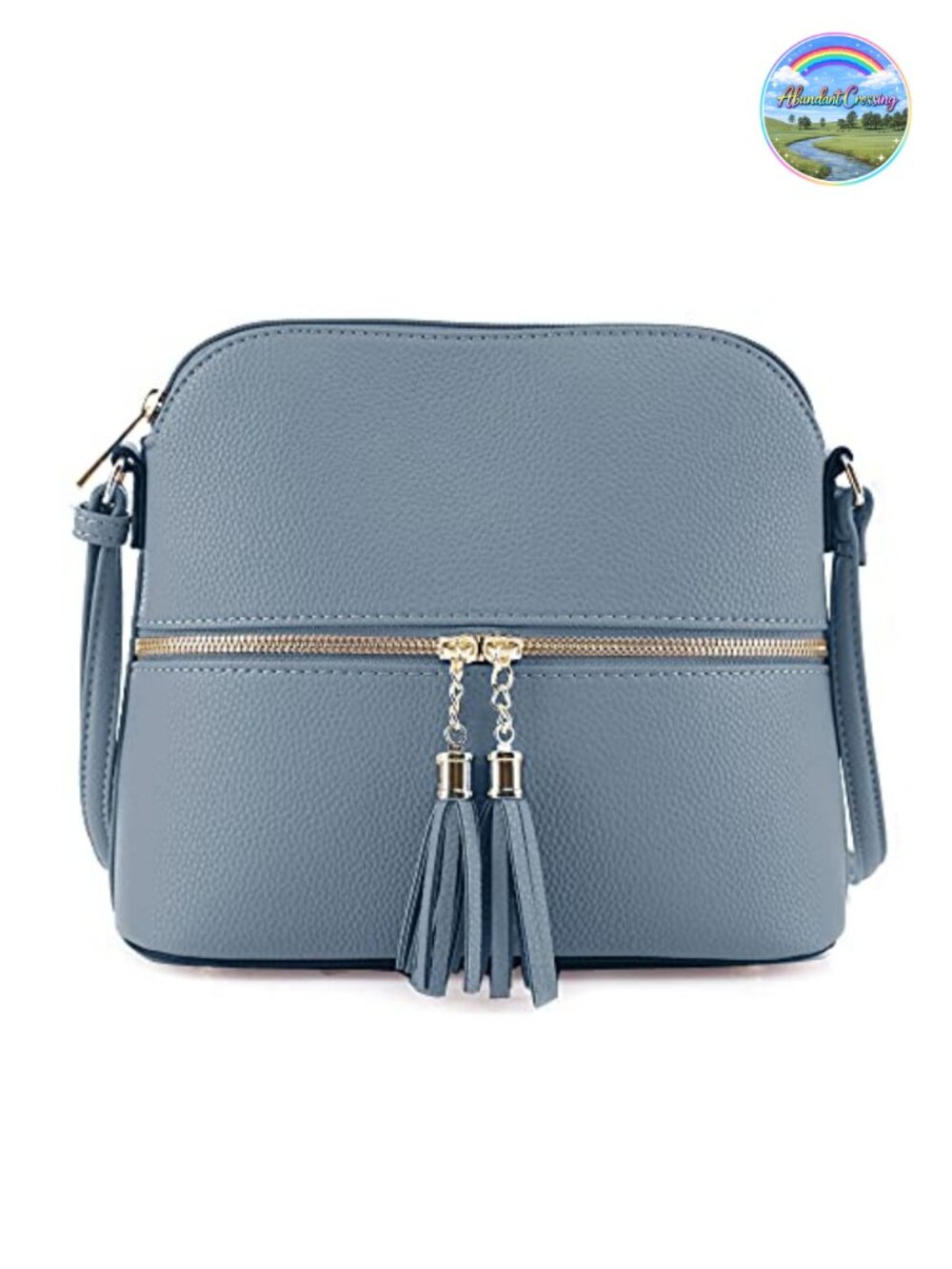 Vegan PU Leather Medium Dome Crossbody Bag Adjustable Strap Tassel